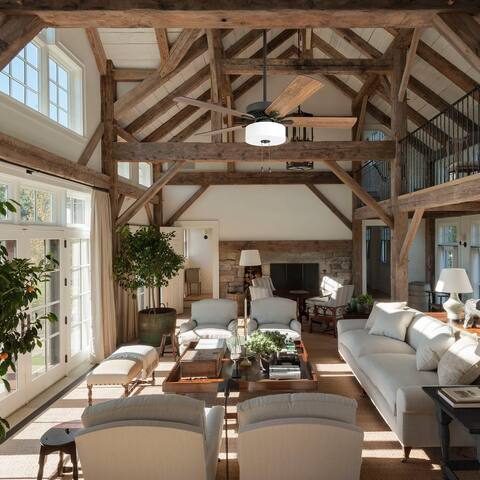The Gray Barn Hatekin Farmhouse 52-inch Aged Bronze LED Ceiling Fan in Linen Drum Light in 3-speed Remote