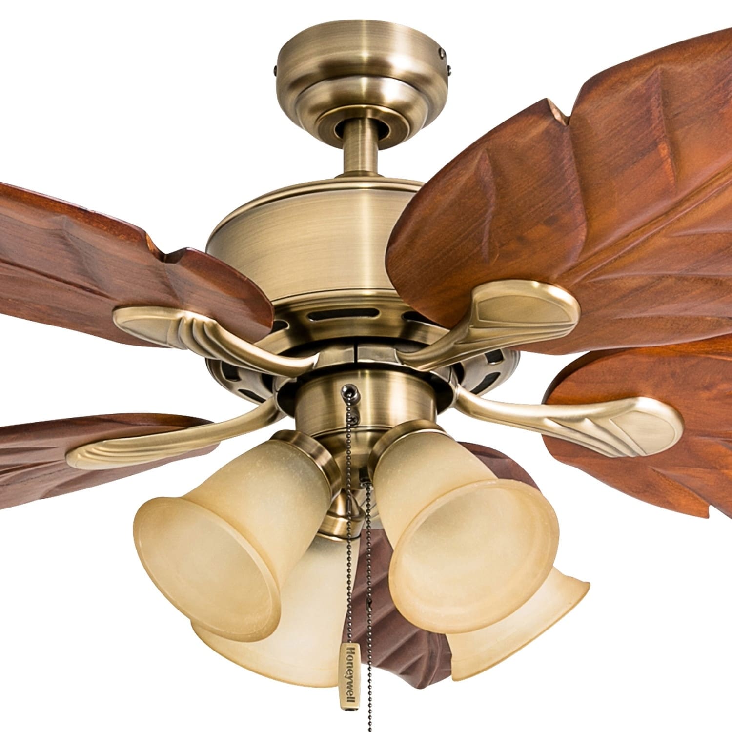 Honeywell Royal Palm Aged Brass Tropical Led Ceiling Fan With Light 52 Inch
