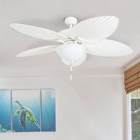 Honeywell Palm Island 52" White Tropical LED Ceiling Fan with Light, Palm Leaf Blades
