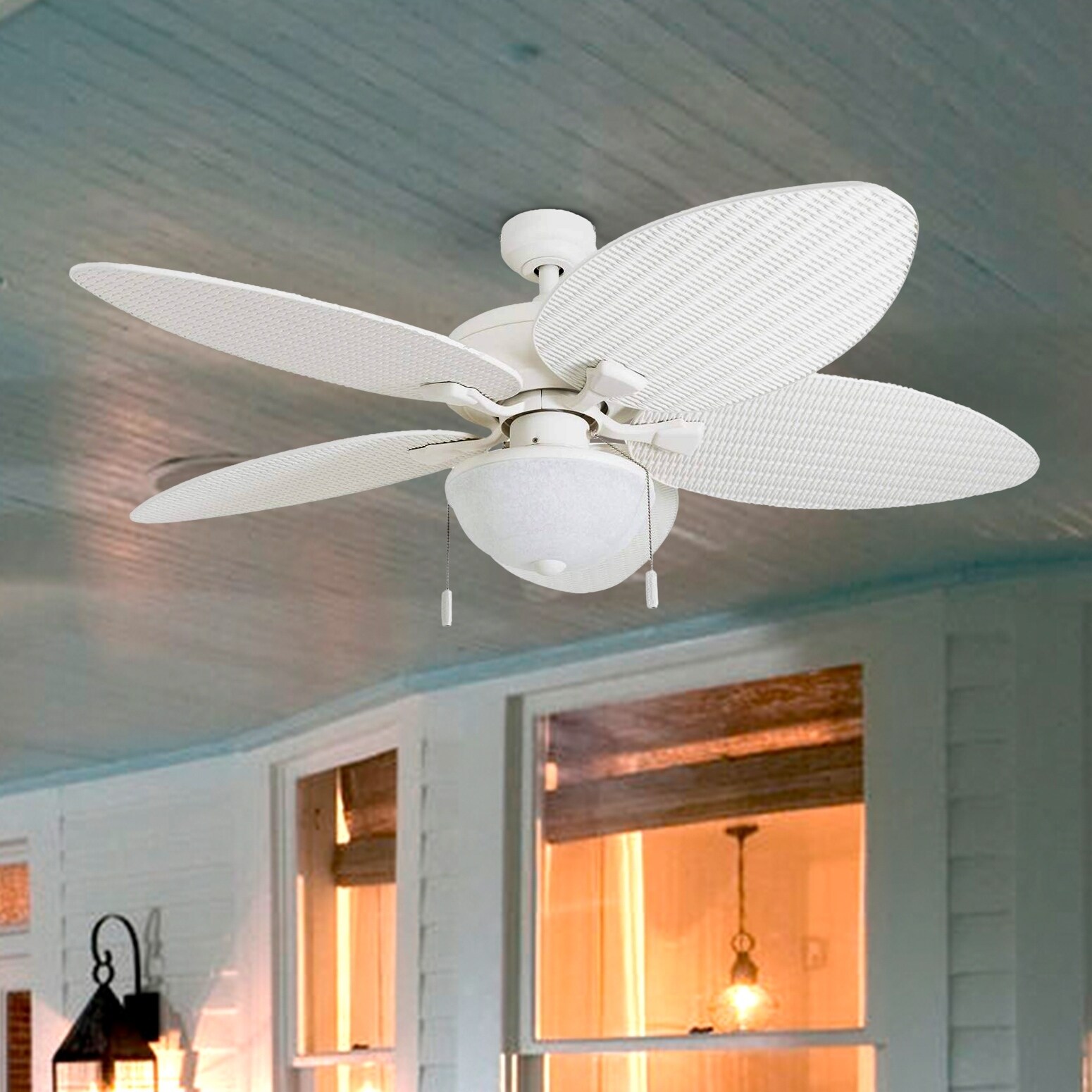 Honeywell Inland Breeze White Outdoor Led Ceiling Fan With Light Plastic Wicker Blades 52 Inch