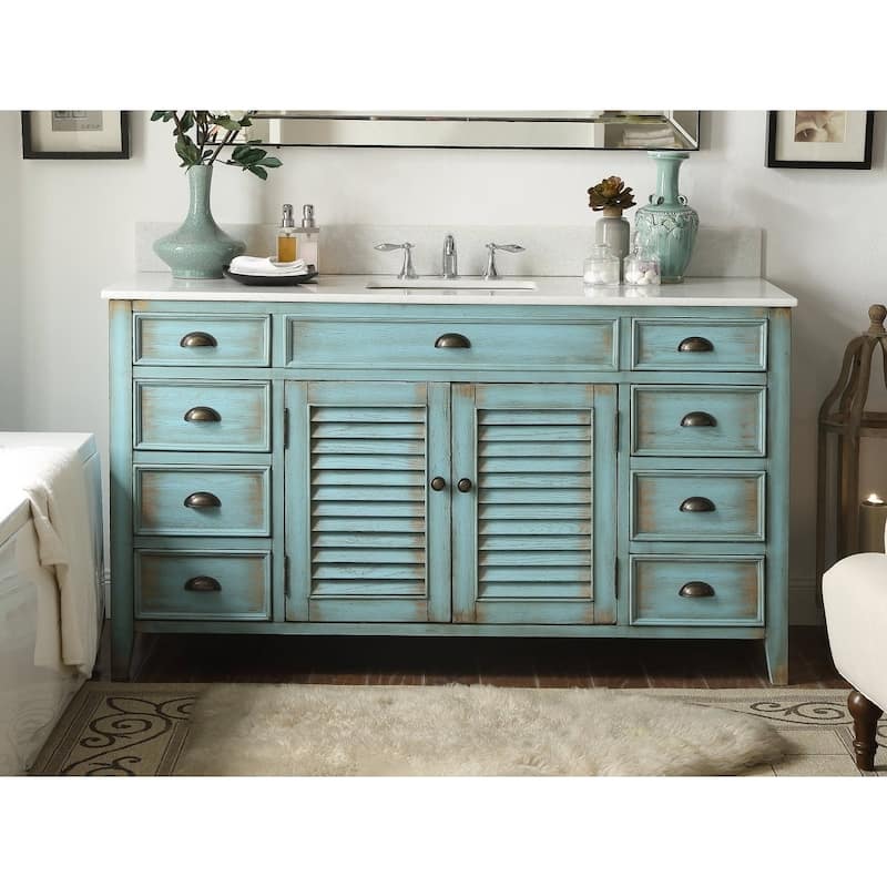 60" Benton Collection Abbeville Rustic Blue Bathroom Vanity