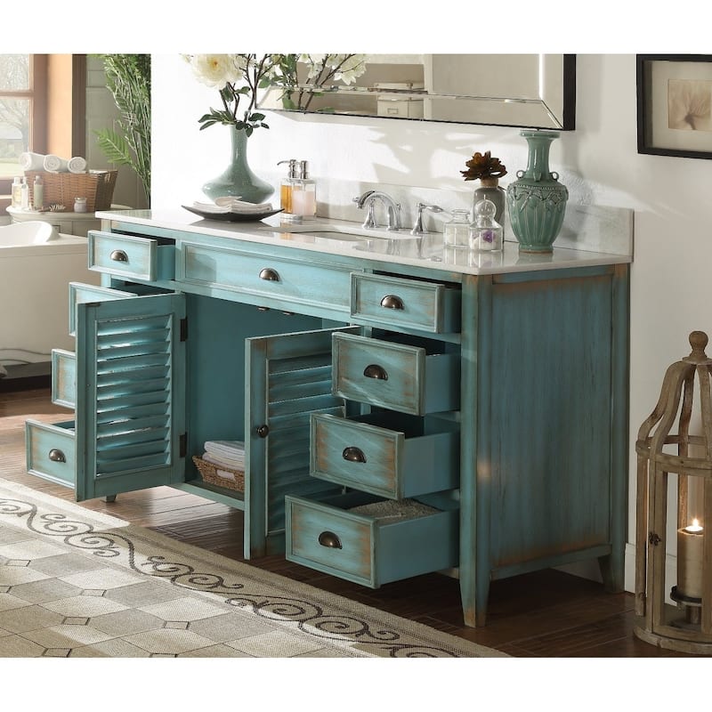 60" Benton Collection Abbeville Rustic Blue Bathroom Vanity