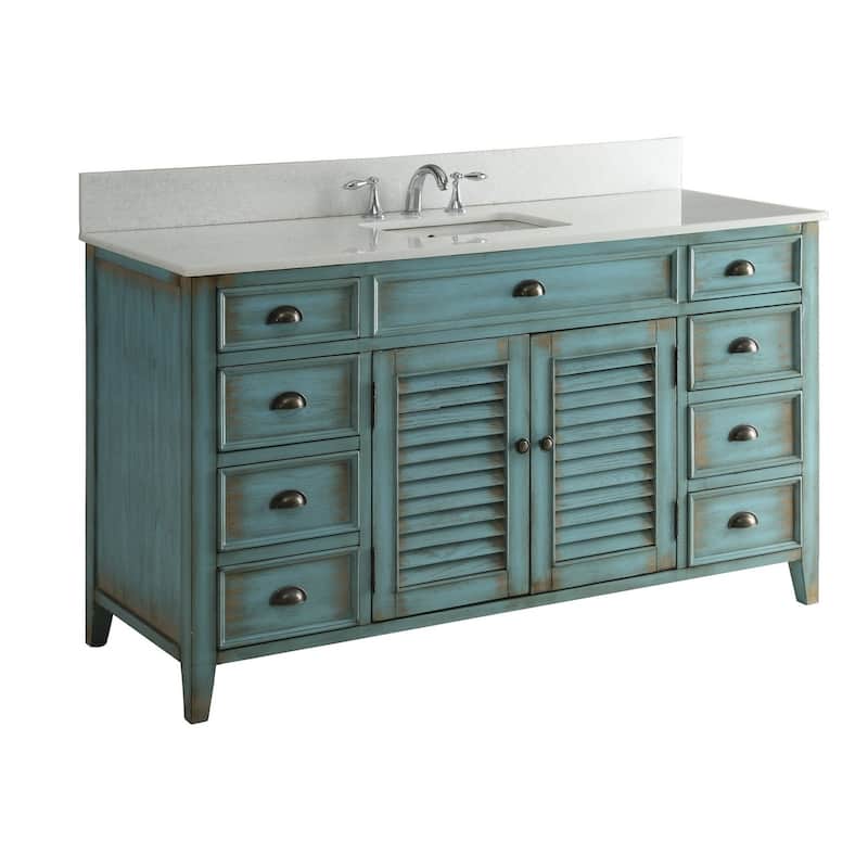 60" Benton Collection Abbeville Rustic Blue Bathroom Vanity