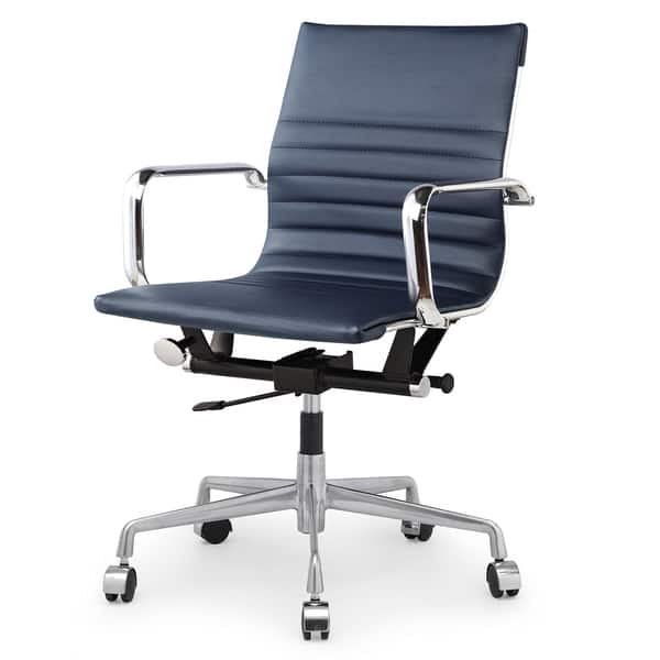 slide 1 of 4, M348 Modern Navy Blue Vegan Leather Office Chair (As Is Item)