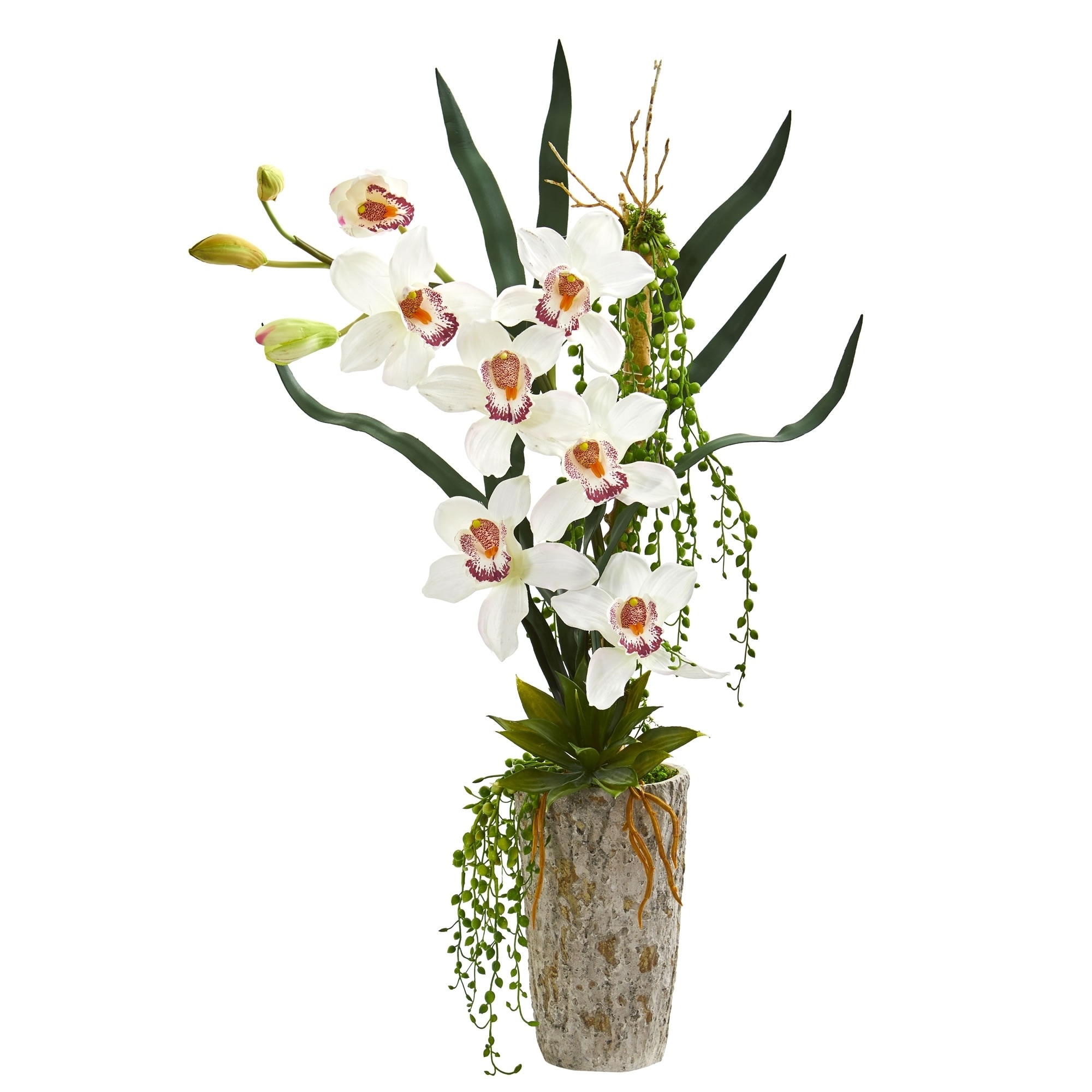 Shop Cymbidium Orchid Artificial Arrangement In Planter Overstock 22348972