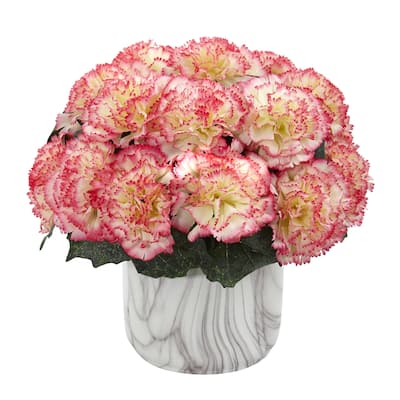 Carnation Artificial Arrangement in Marble Finished Vase