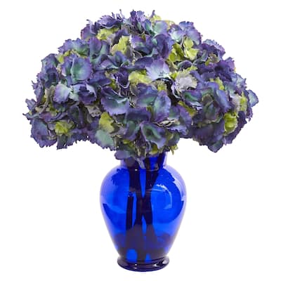 Hydrangea Artificial Arrangement in Blue Vase