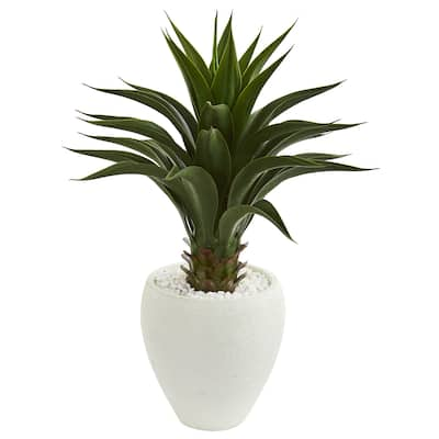 Agave Artificial Plant in White Planter