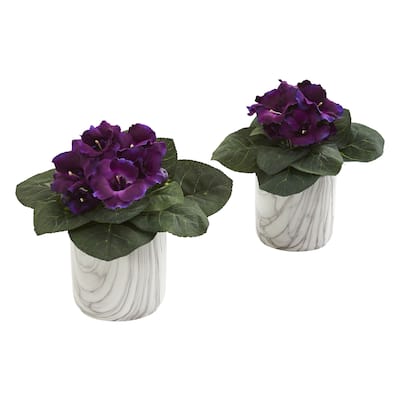 Gloxinia Artificial Plant in Marble Finished Vase (Set of 2)