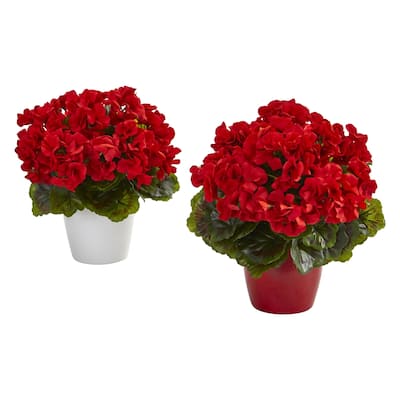 Geranium Artificial Plant in Ceramic Vase UV Resistant (Indoor/Outdoor) (Set of 2)