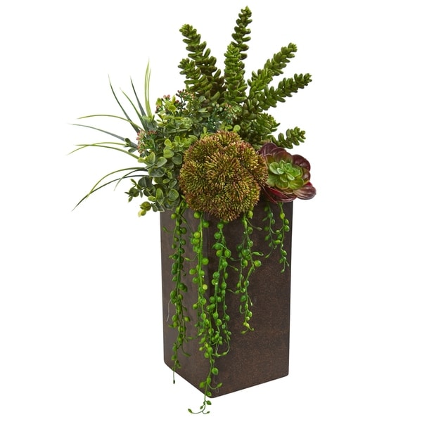 Shop Succulent Artificial Plant in Brown Planter - Free Shipping Today ...