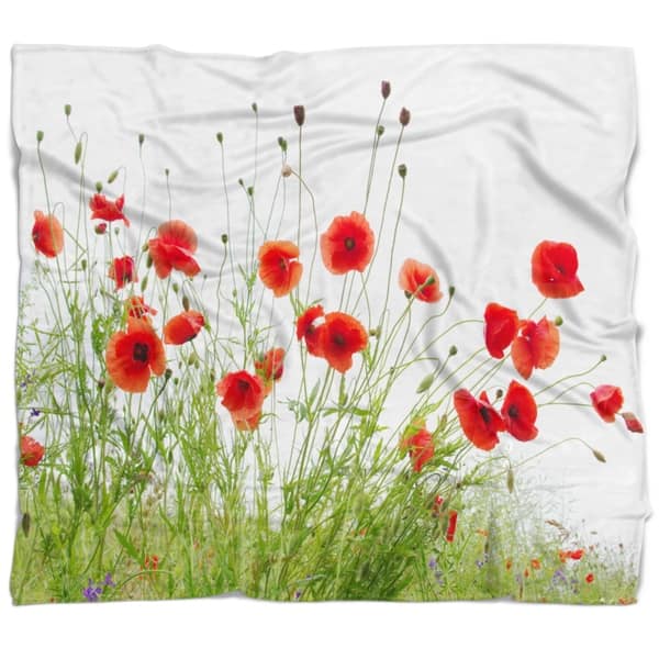 Designart Poppies On White Background Floral Throw Blanket Overstock 22349640