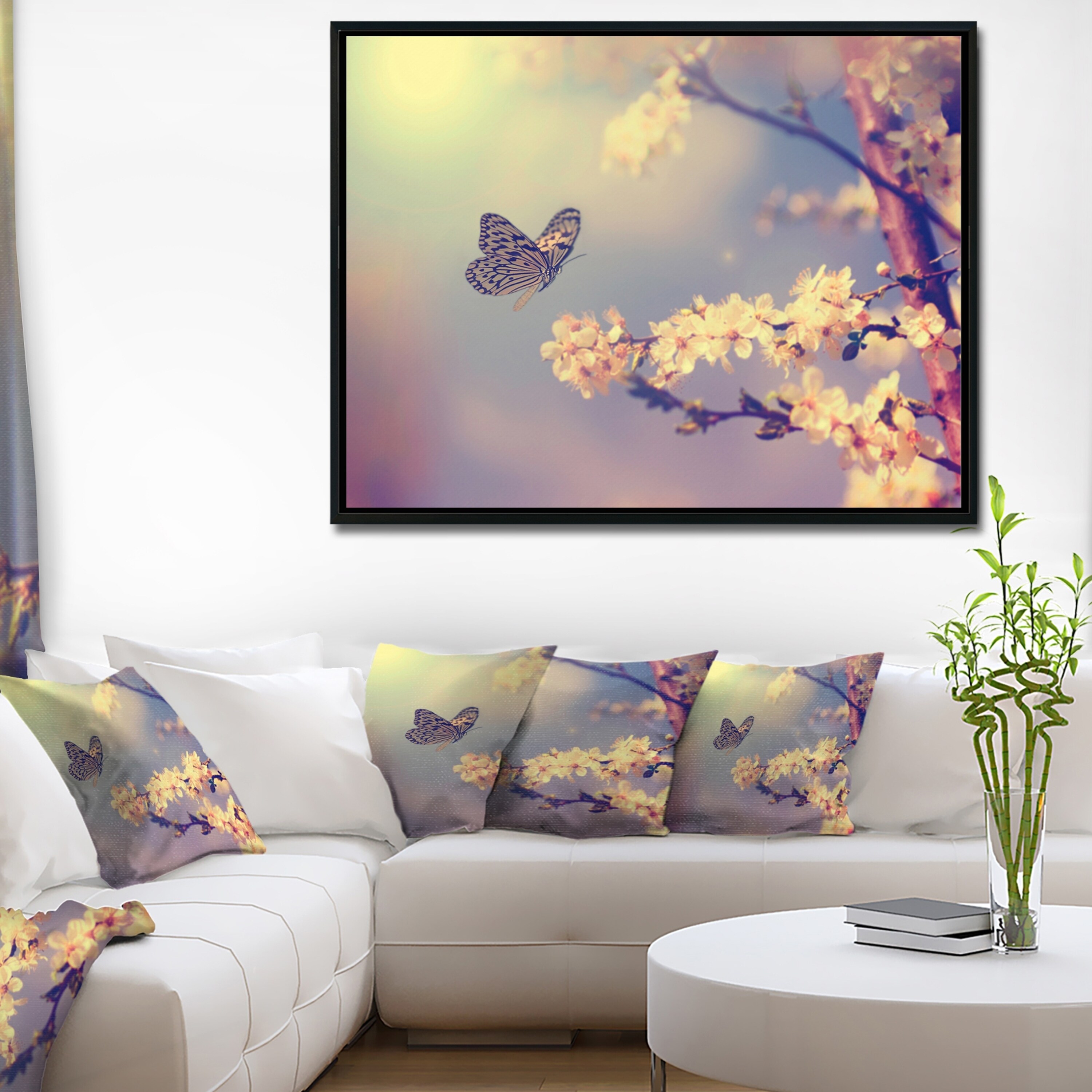 Shop Designart Vintage Butterfly With Flowers Large Floral