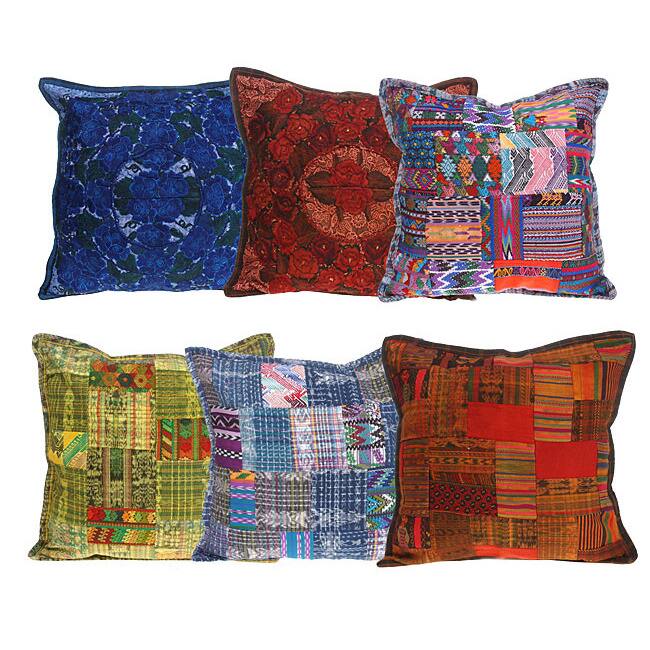 Handmade Embroidered Patchwork Cotton Pillow Cover (Guatemala)