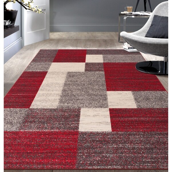 Modern Red Boxes Design Non-slip (Non-skid) Area Rug - 5'3" x 7'3"