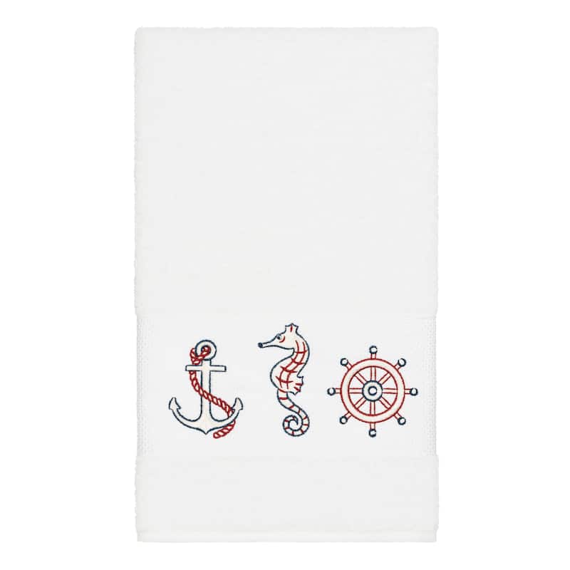 Authentic Hotel and Spa Turkish Cotton Nautical Embroidered White 4-piece Towel Set