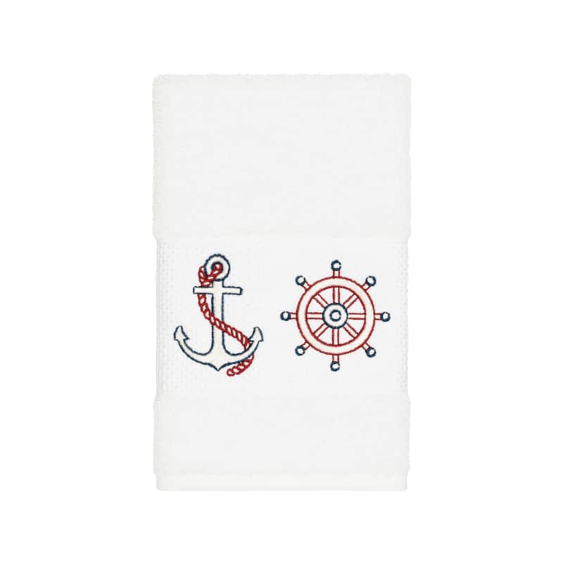 Authentic Hotel and Spa Turkish Cotton Nautical Embroidered White 4-piece Towel Set