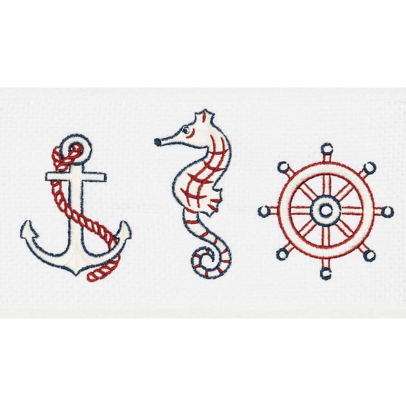 Authentic Hotel and Spa Turkish Cotton Nautical Embroidered White 3-piece Towel Set