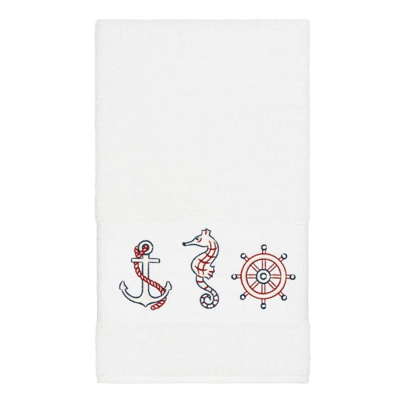 Authentic Hotel and Spa Turkish Cotton Nautical Embroidered White 3-piece Towel Set