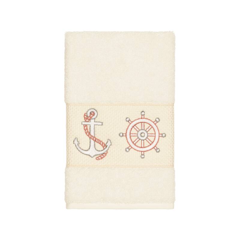 Authentic Hotel and Spa Turkish Cotton Nautical Embroidered Cream Hand Towel