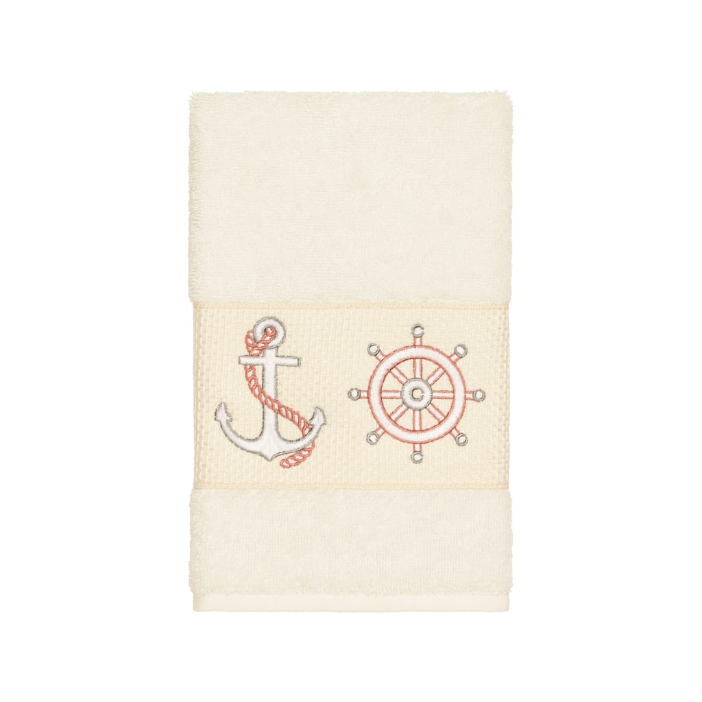 Authentic Hotel and Spa Turkish Cotton Nautical Embroidered Cream Hand Towel