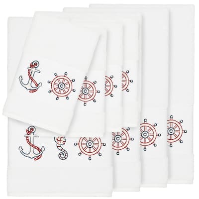 Authentic Hotel and Spa Turkish Cotton Nautical Embroidered White 8-piece Towel Set