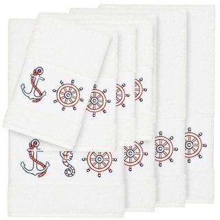 Authentic Hotel and Spa Turkish Cotton Nautical Embroidered White 8-piece  Towel Set - Bed Bath & Beyond - 22355528