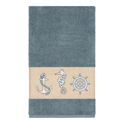 Authentic Hotel and Spa Turkish Cotton Nautical Embroidered Teal Blue Bath Towel