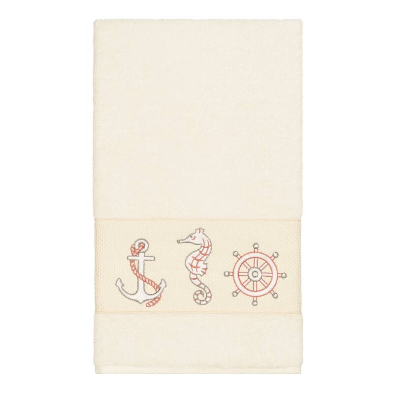 Authentic Hotel and Spa Turkish Cotton Nautical Embroidered Cream 4-piece Towel Set