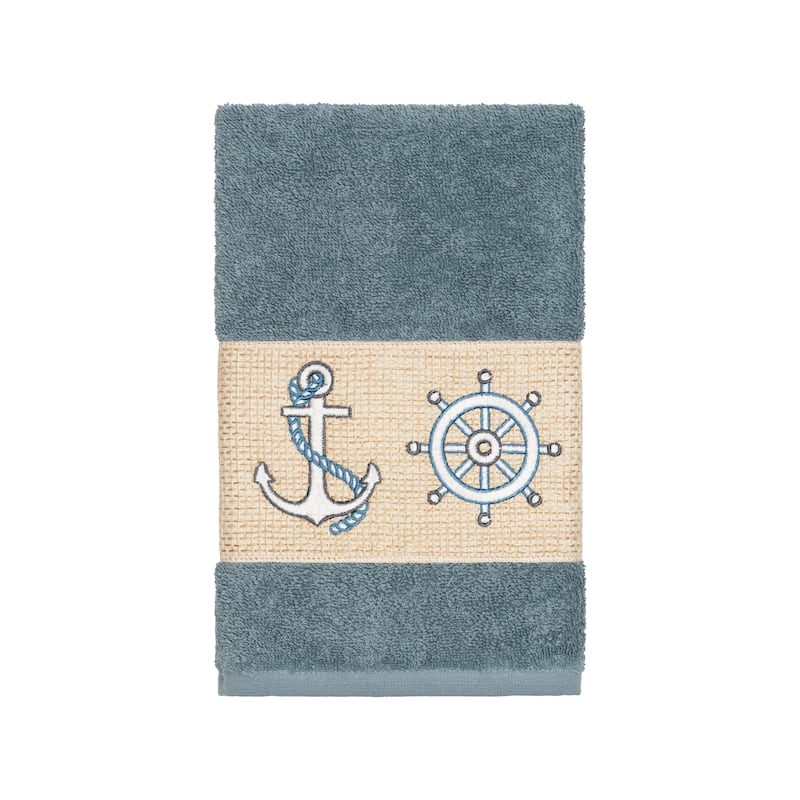 Authentic Hotel and Spa Turkish Cotton Nautical Embroidered Teal Blue Hand Towel