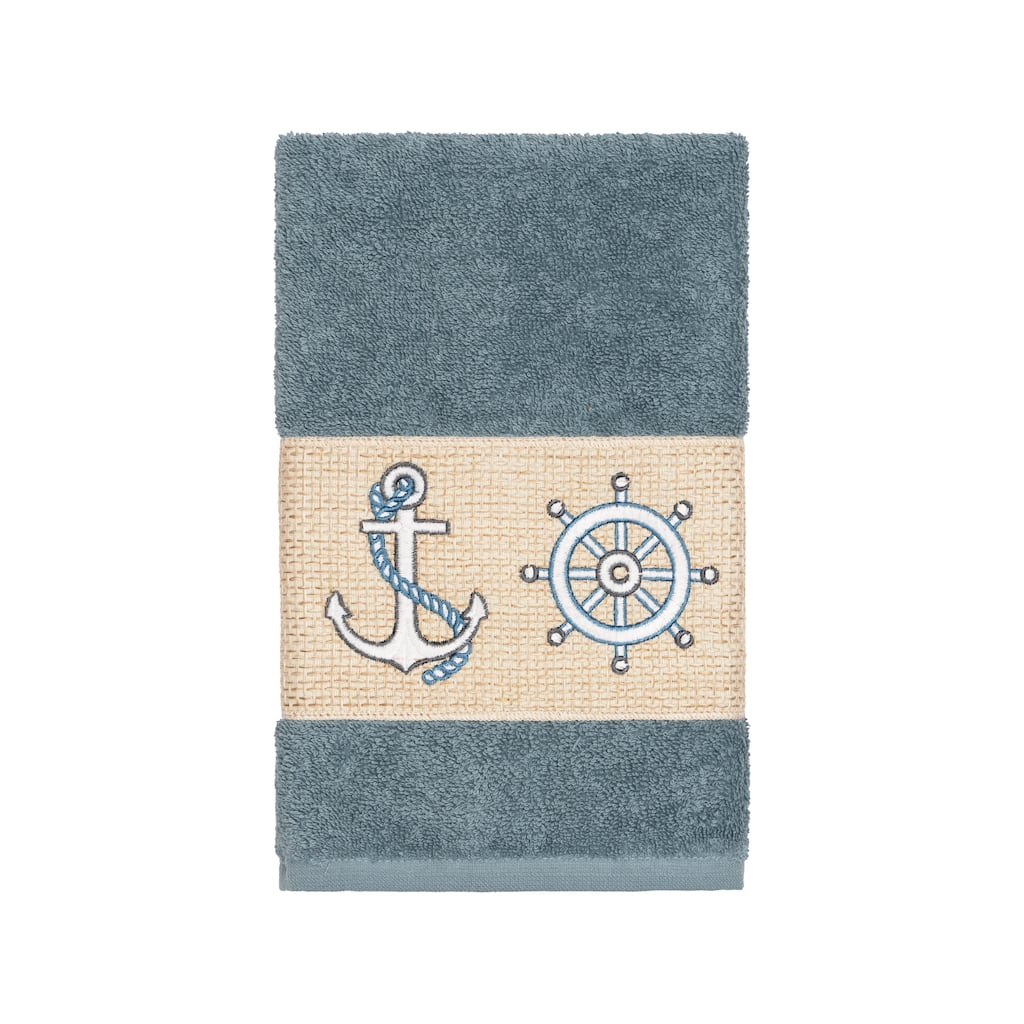 Authentic Hotel and Spa Turkish Cotton Nautical Embroidered Teal Blue Hand Towel