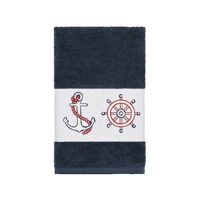 Authentic Hotel and Spa Turkish Cotton Nautical Embroidered Midnight Blue Hand Towel