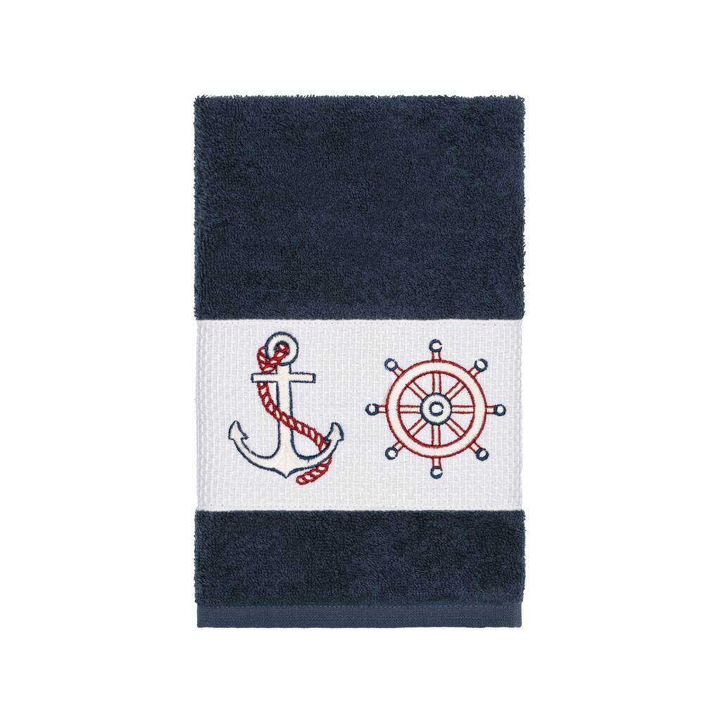 Authentic Hotel and Spa Turkish Cotton Nautical Embroidered Midnight Blue Hand Towel