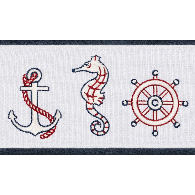 Authentic Hotel and Spa Turkish Cotton Nautical Embroidered Midnight Blue 3-piece Towel Set