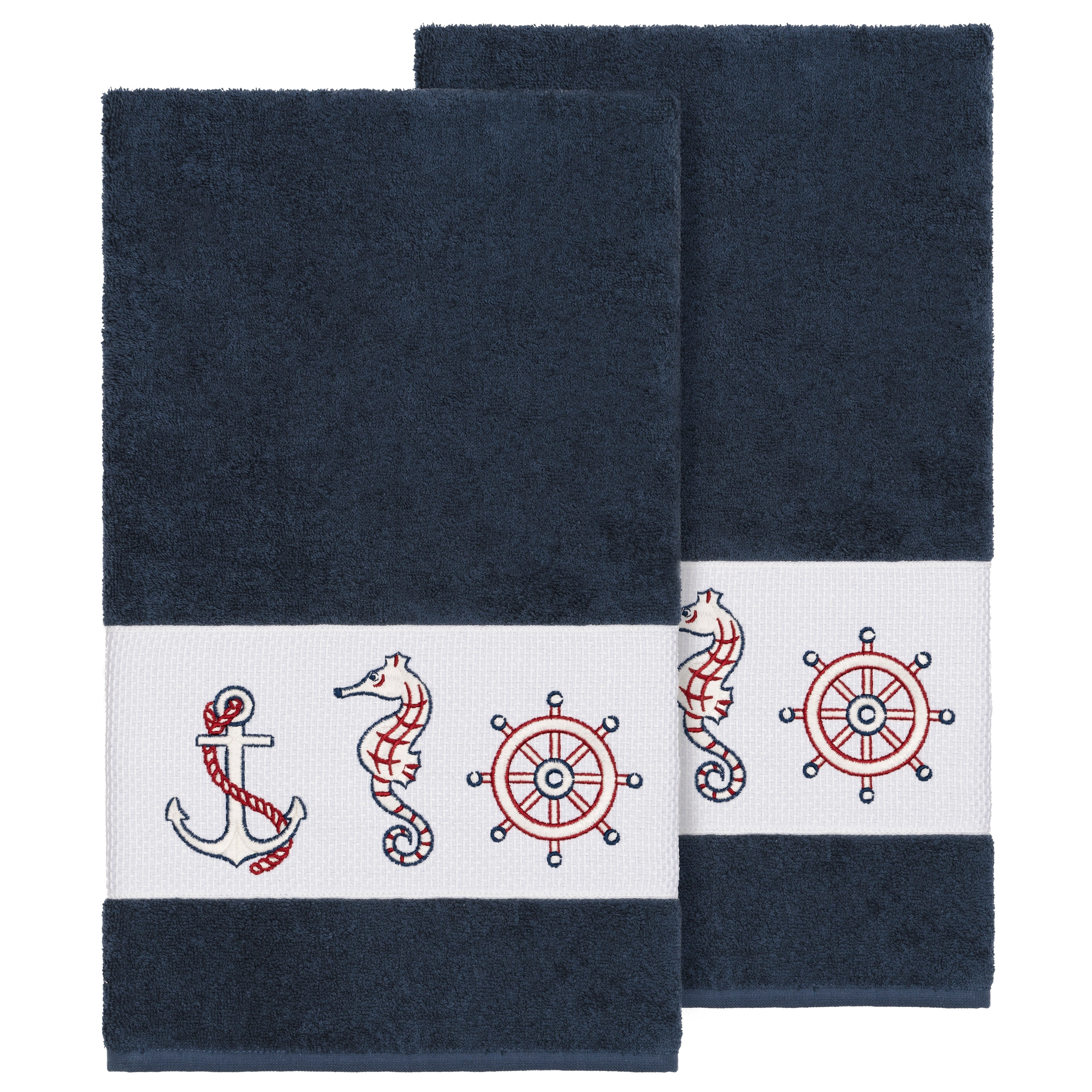 Nautica Oceane Solid Wellness Towel Collection - 2 Piece Bath Towel - Navy