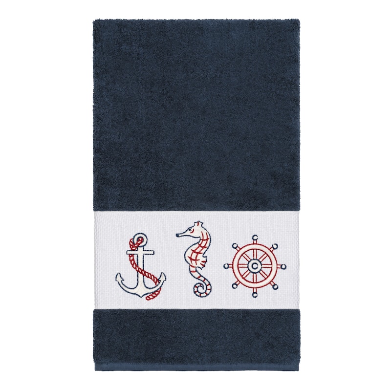 Authentic Hotel and Spa Turkish Cotton Nautical Embroidered Midnight Blue 4-piece Towel Set
