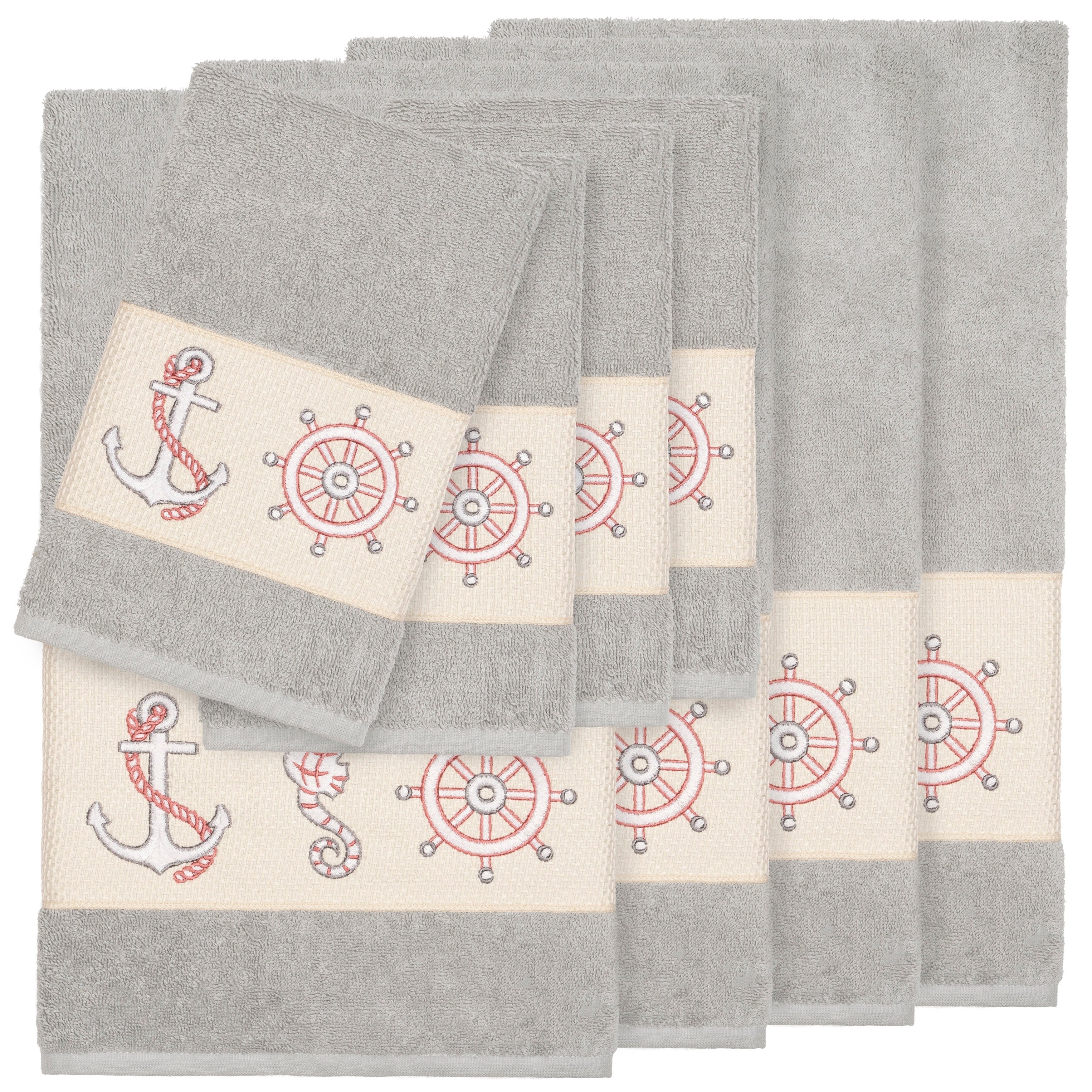 Authentic Hotel and Spa Turkish Cotton Nautical Embroidered White 8-piece  Towel Set - Bed Bath & Beyond - 22355528