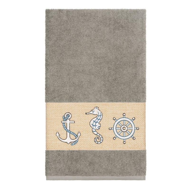 Authentic Hotel and Spa Turkish Cotton Nautical Embroidered Dark Grey 4-piece Towel Set