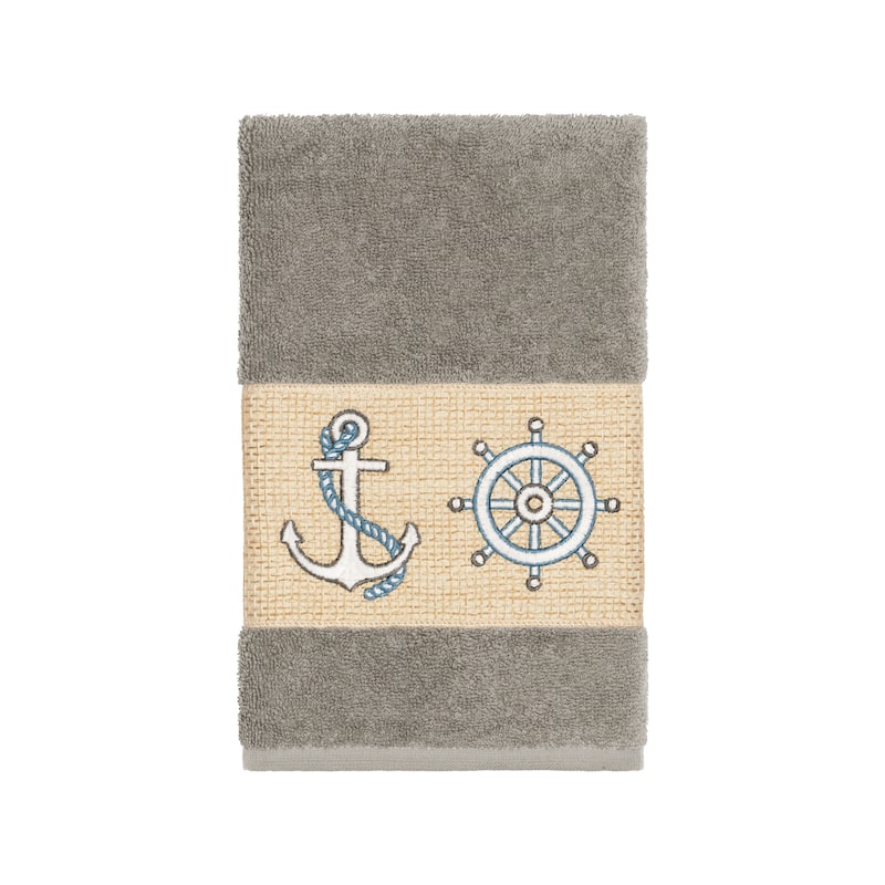 Authentic Hotel and Spa Turkish Cotton Nautical Embroidered Dark Grey 4-piece Towel Set