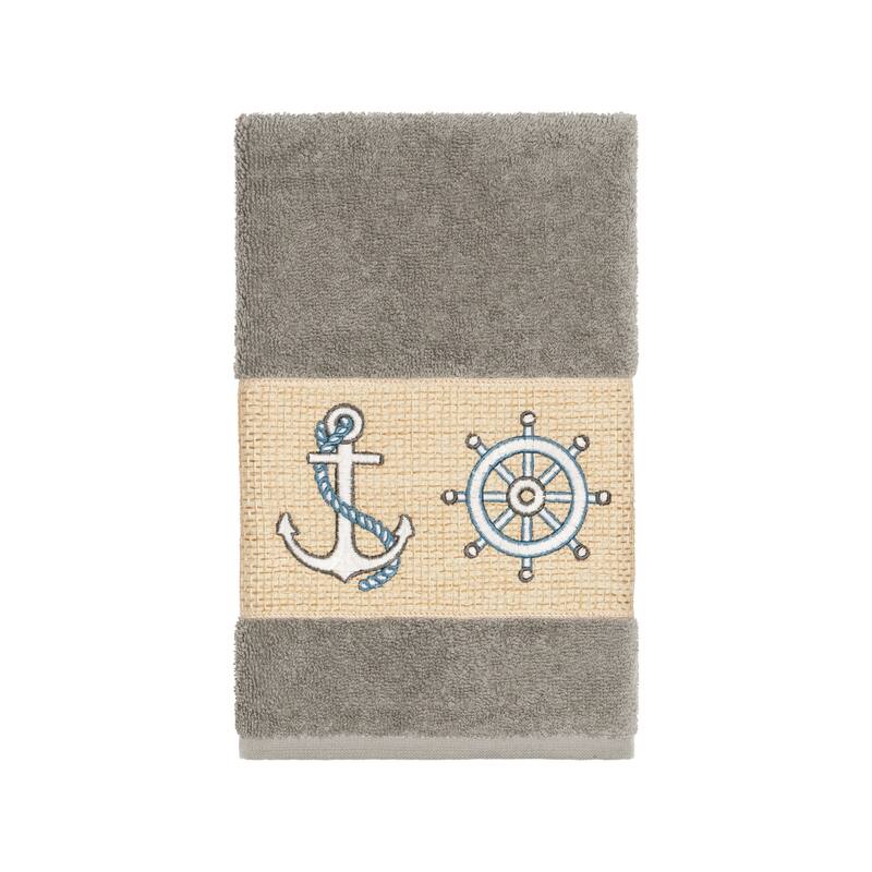 Authentic Hotel and Spa Turkish Cotton Nautical Embroidered Dark Grey Hand Towel