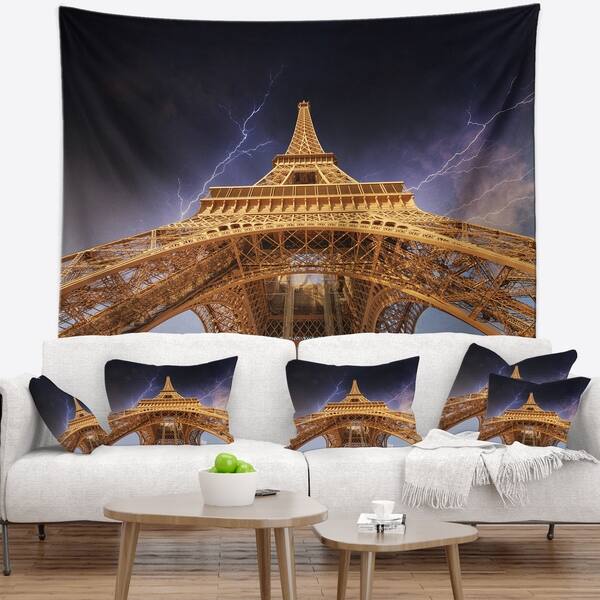 Designart Storm Above Paris Paris Eiffel Towerin Paris Cityscape Wall Tapestry Overstock 22356778