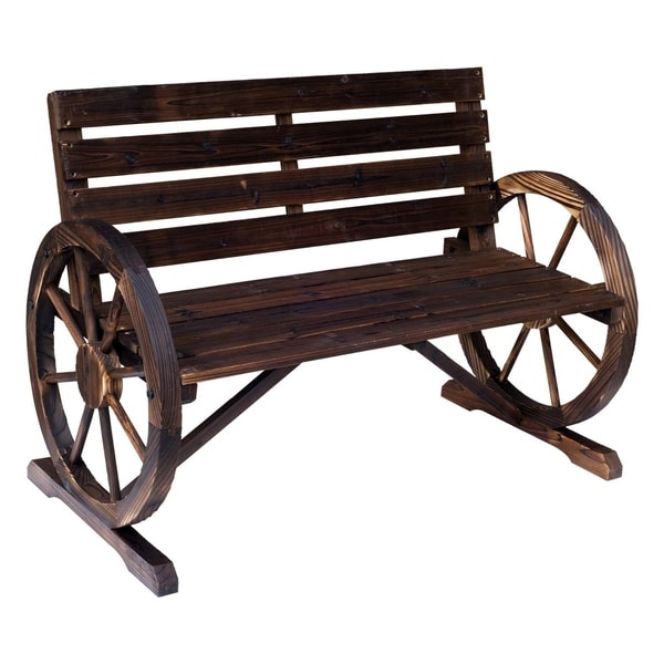 Outsunny Rustic Wood Outdoor Patio Wagon Wheel Wooden Bench Outsunny Rustic Wood Outdoor Patio Wagon Wheel Wooden Bench Seat