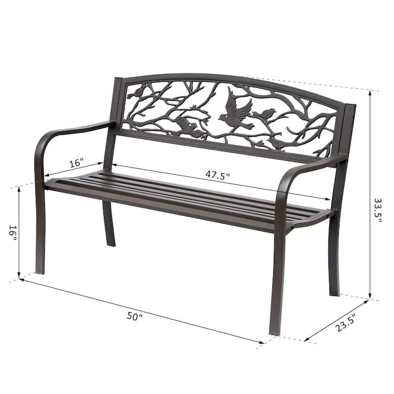 Outsunny 50" Cast Iron Vintage Bird Pattern Garden Patio Bench
