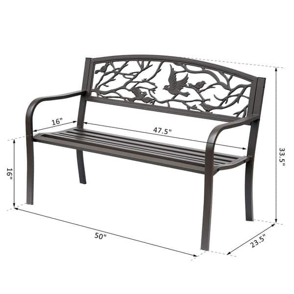 Outsunny 50" Cast Iron Vintage Bird Pattern Garden Patio Bench