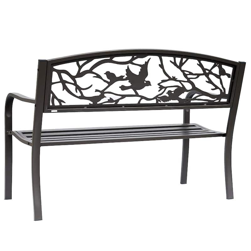 Outsunny 50" Cast Iron Vintage Bird Pattern Garden Patio Bench