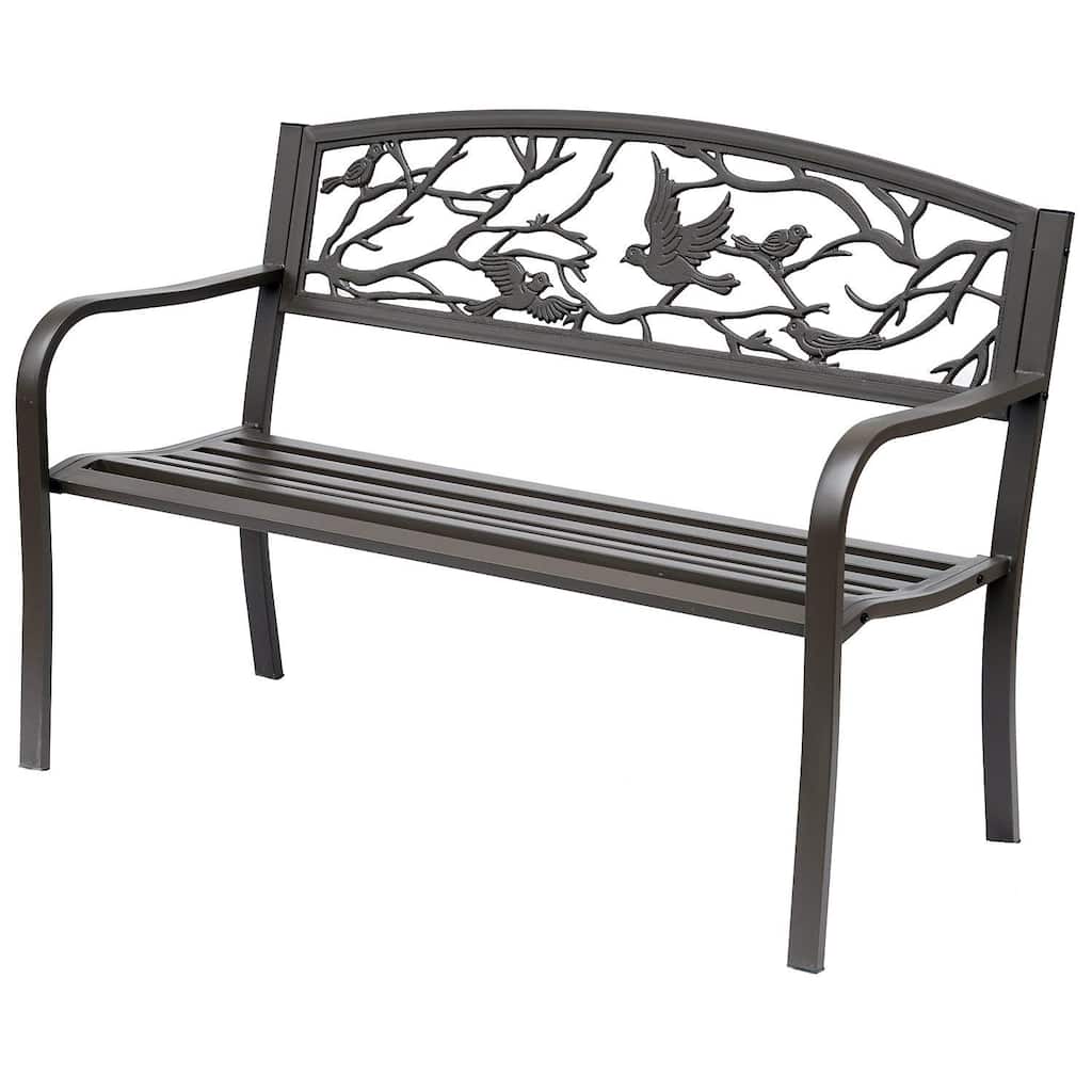 Outsunny 50" Cast Iron Vintage Bird Pattern Garden Patio Bench