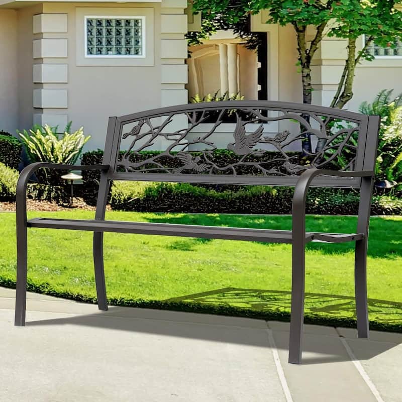 Outsunny 50" Cast Iron Vintage Bird Pattern Garden Patio Bench