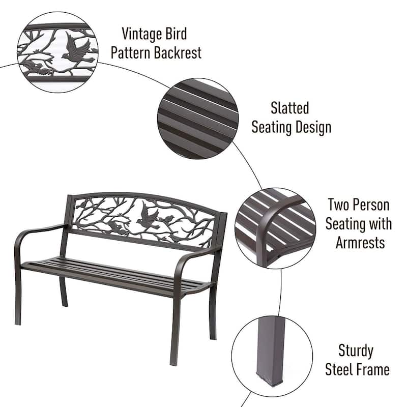 Outsunny 50" Cast Iron Vintage Bird Pattern Garden Patio Bench