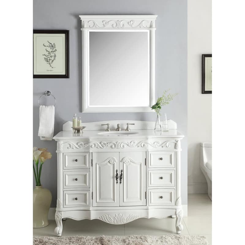 48" Benton Collection Beckham Antique White Bathroom Vanity - Mirror Included - 48 in