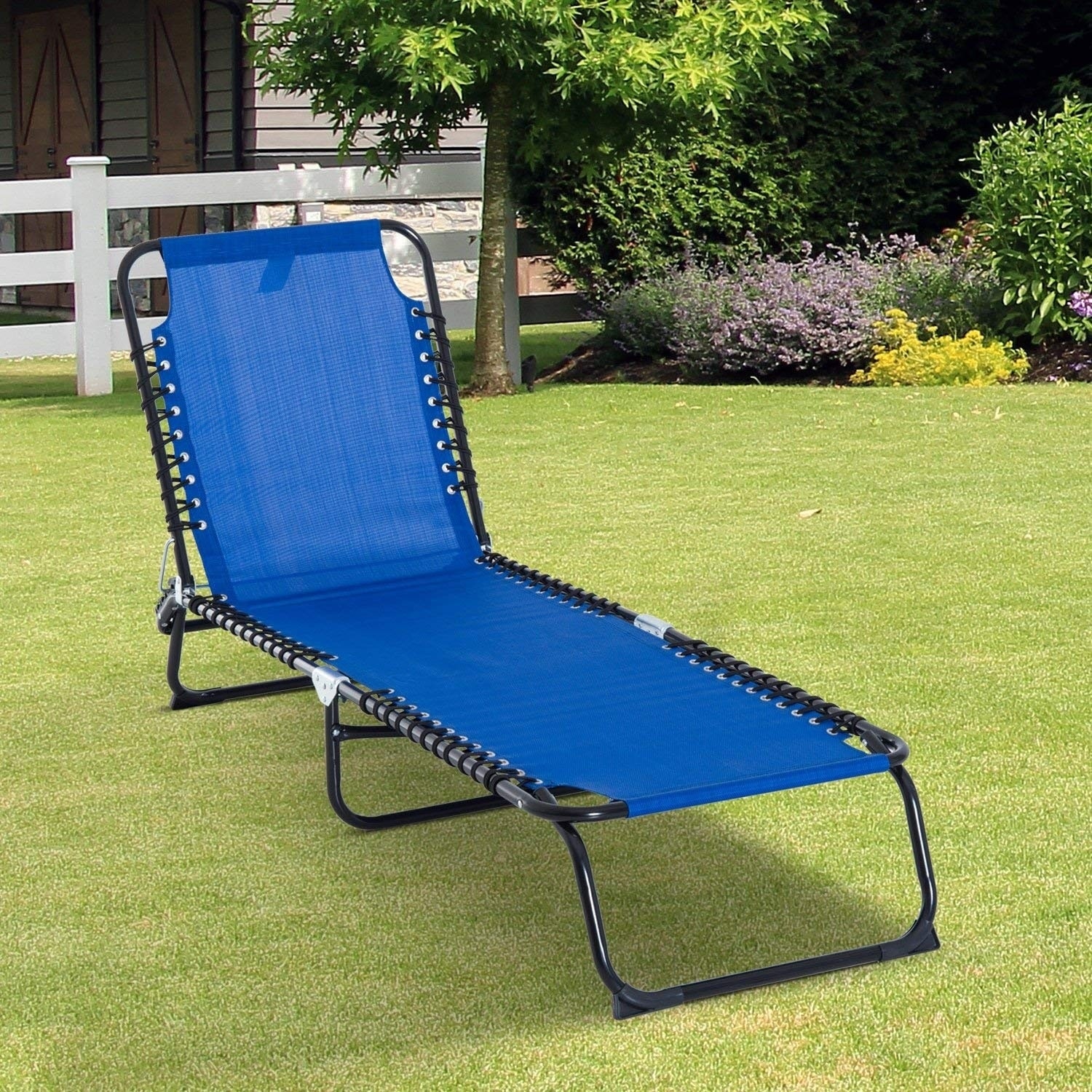 Outsunny 3-Position Reclining Beach Chair Chaise Lounge Blue | eBay